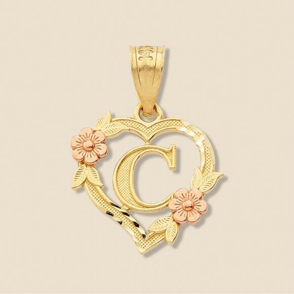 14k solid gold Initial C heart Charm | letter C Charm | Birthday gift | - Picture 1 of 7